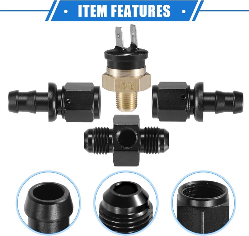 VekAuto Coolant Hose Thermostat Switch Kit, 6AN 170'F on - 155'F Off Transmission Cooler Sensor Fan Oil Cooler Radiator Electric Switch Fitting Universal for Car Truck Metal Black - Image 4